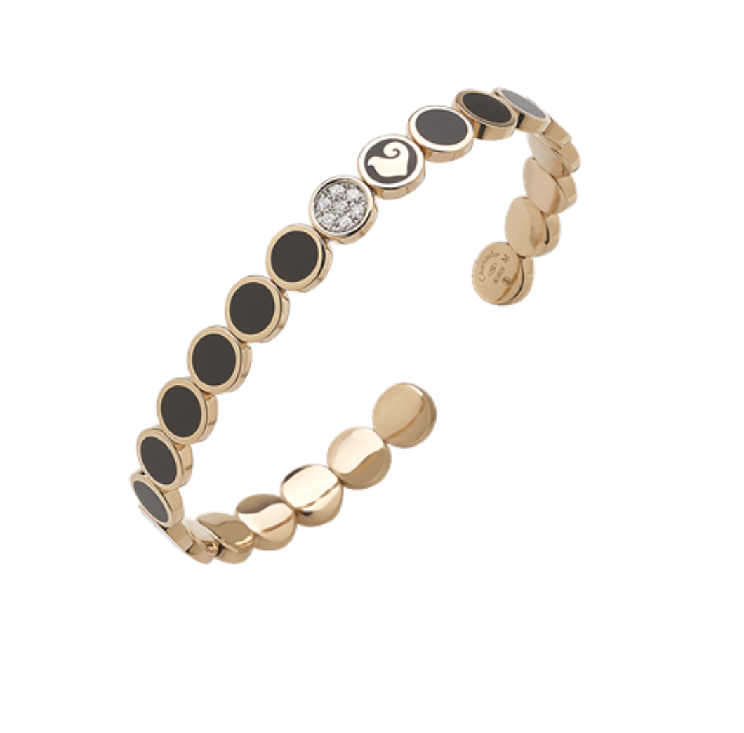 CHANTECLER PAILLETTES BANGLE BRACELET IN 18K PINK GOLD, DIAMONDS PAVÉ AND BLACK ENAMEL - Jackson Hole Jewelry Company