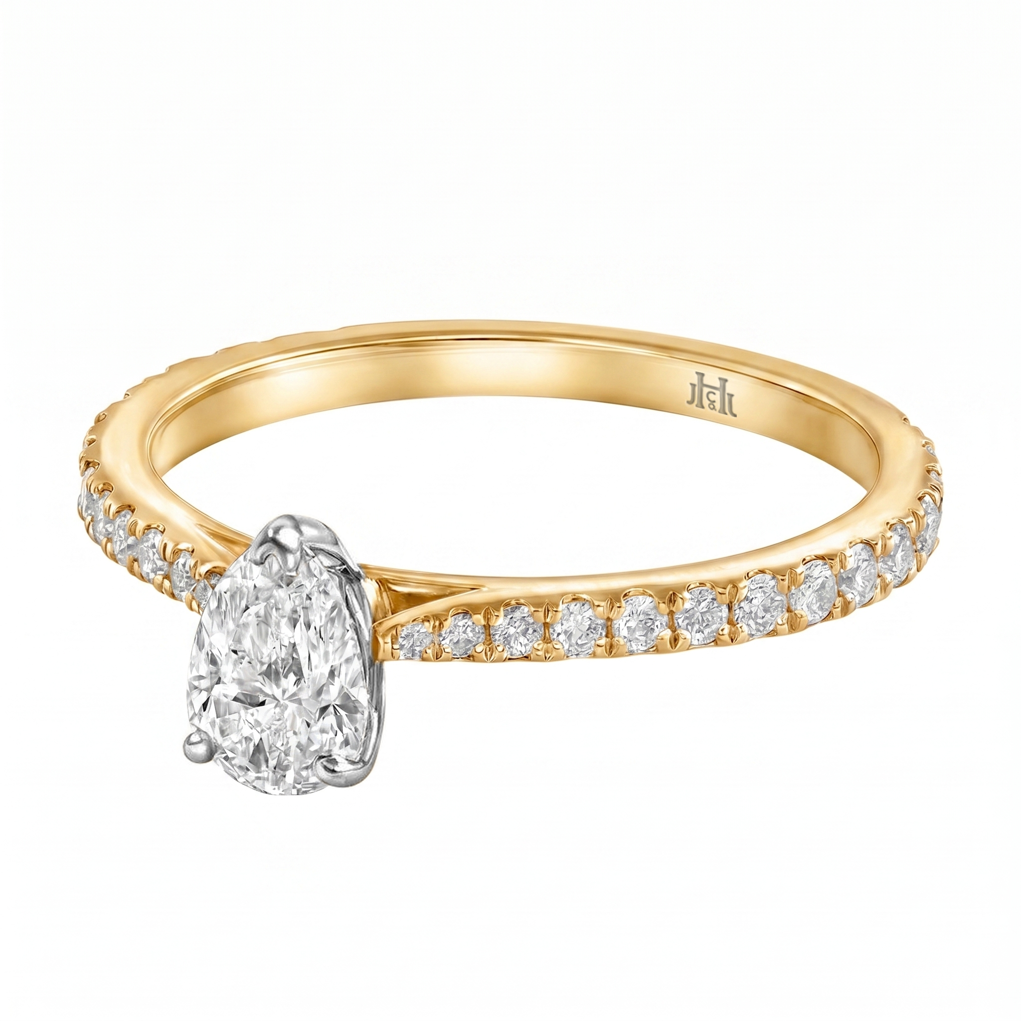 Le PeTeton Pear Diamond Solitaire Engagement Ring with Pavé Set in 18K Gold - Jackson Hole Jewelry Company