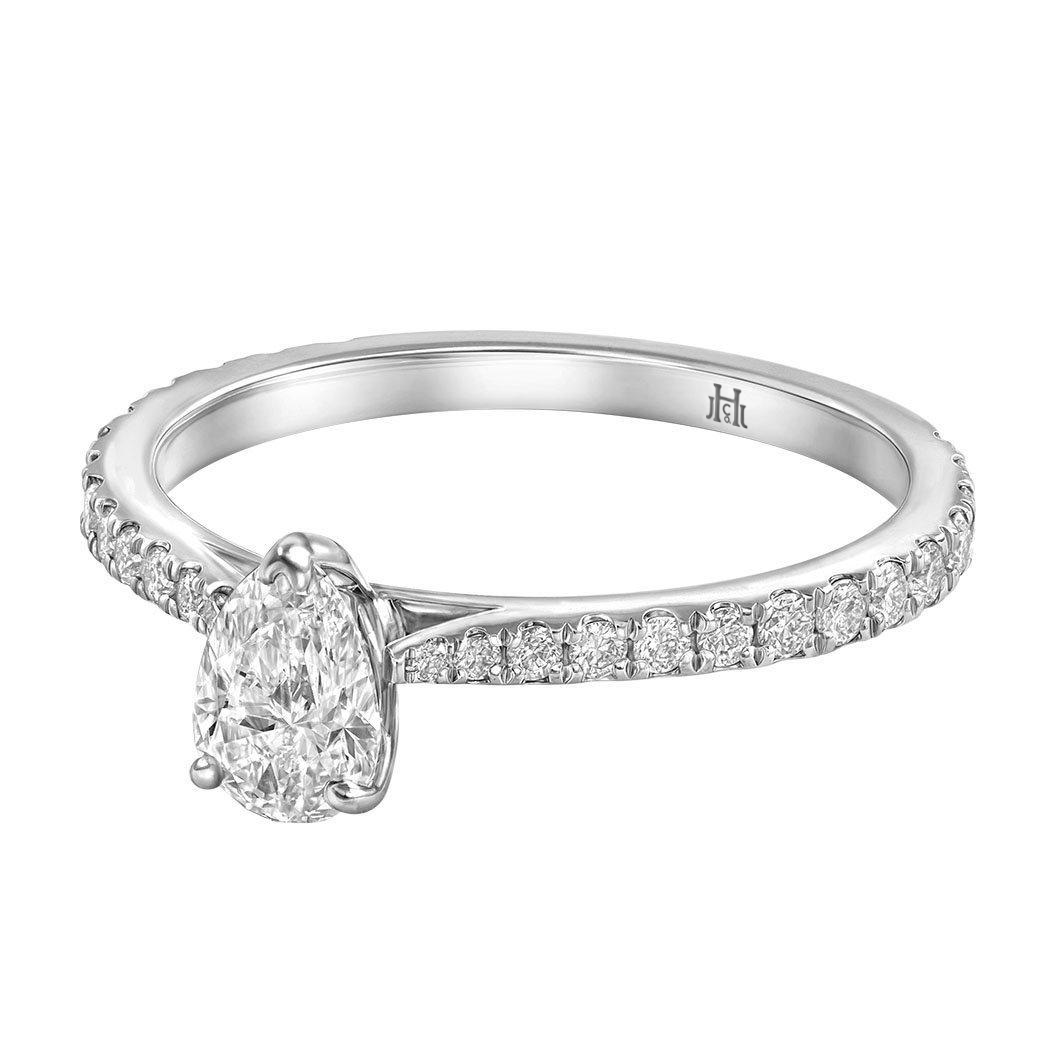Le PeTeton Pear Diamond Solitaire Engagement Ring with Pavé Set in 18K Gold - Jackson Hole Jewelry Company