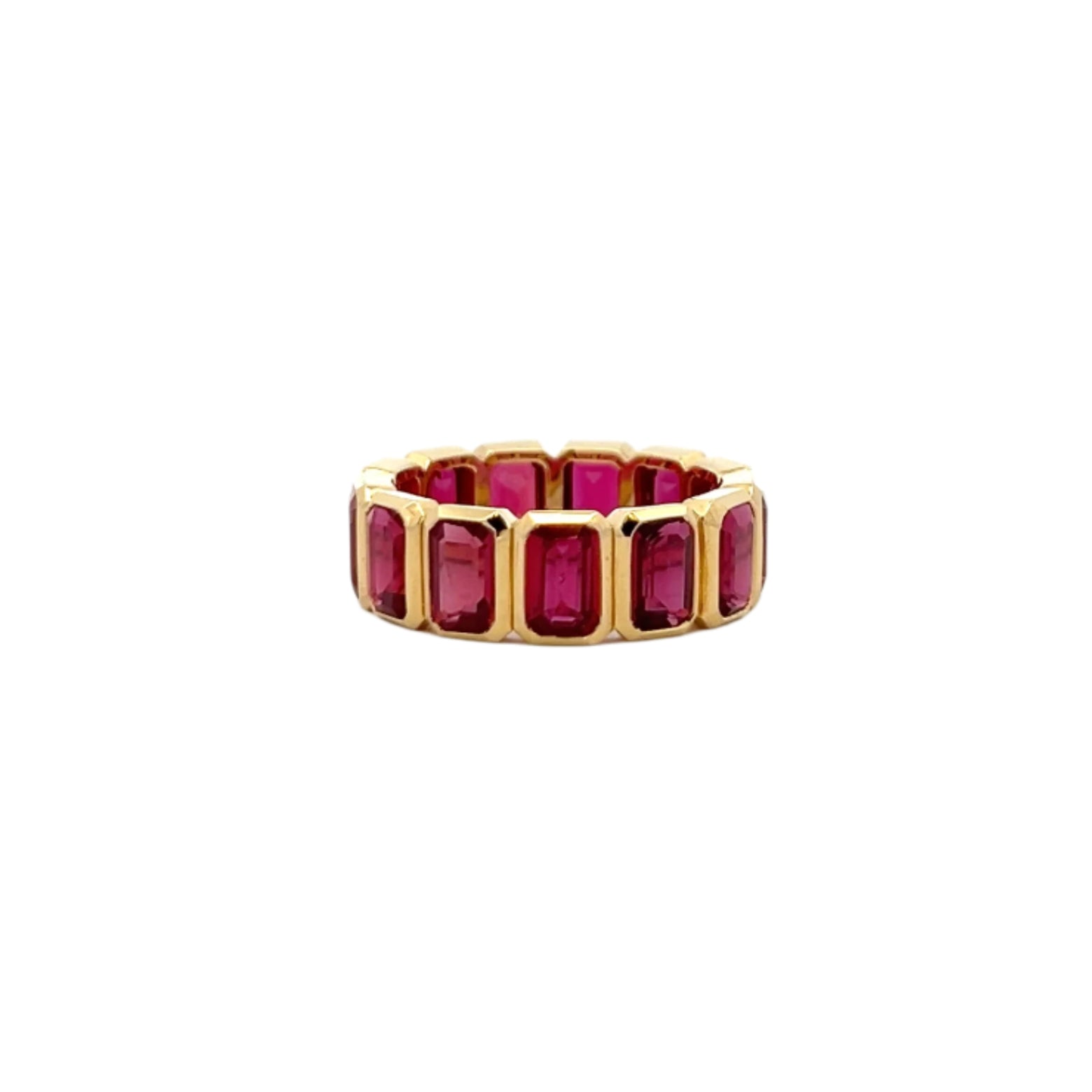 7.68 CT Emerald Cut Ruby Eternity Band in 18K Yellow Gold - Jackson Hole Jewelry Company