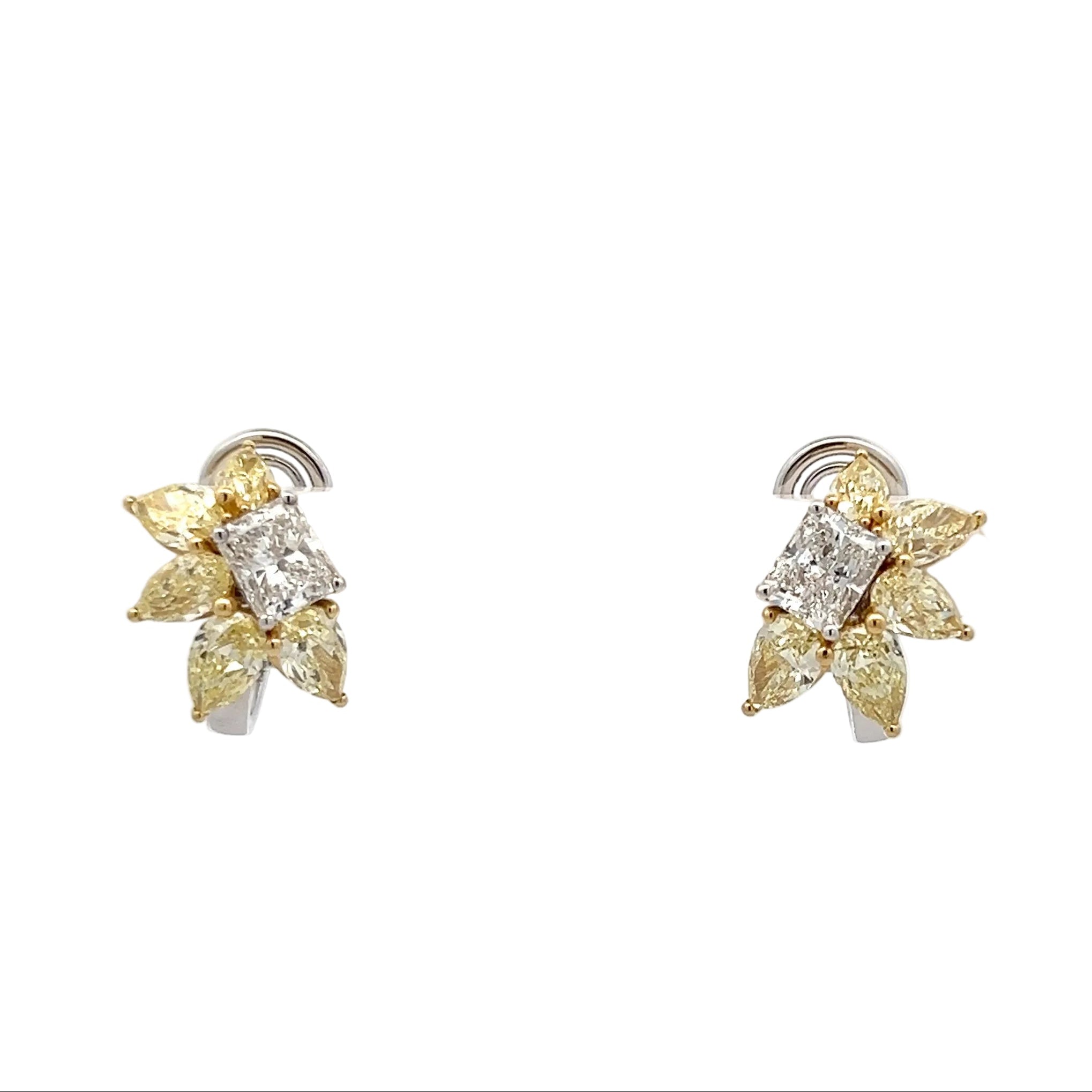 WHITE DIAMOND CENTER WITH FANCY YELLOW PEAR SHAPE FLOWER EARRINGS - Jackson Hole Jewelry Company
