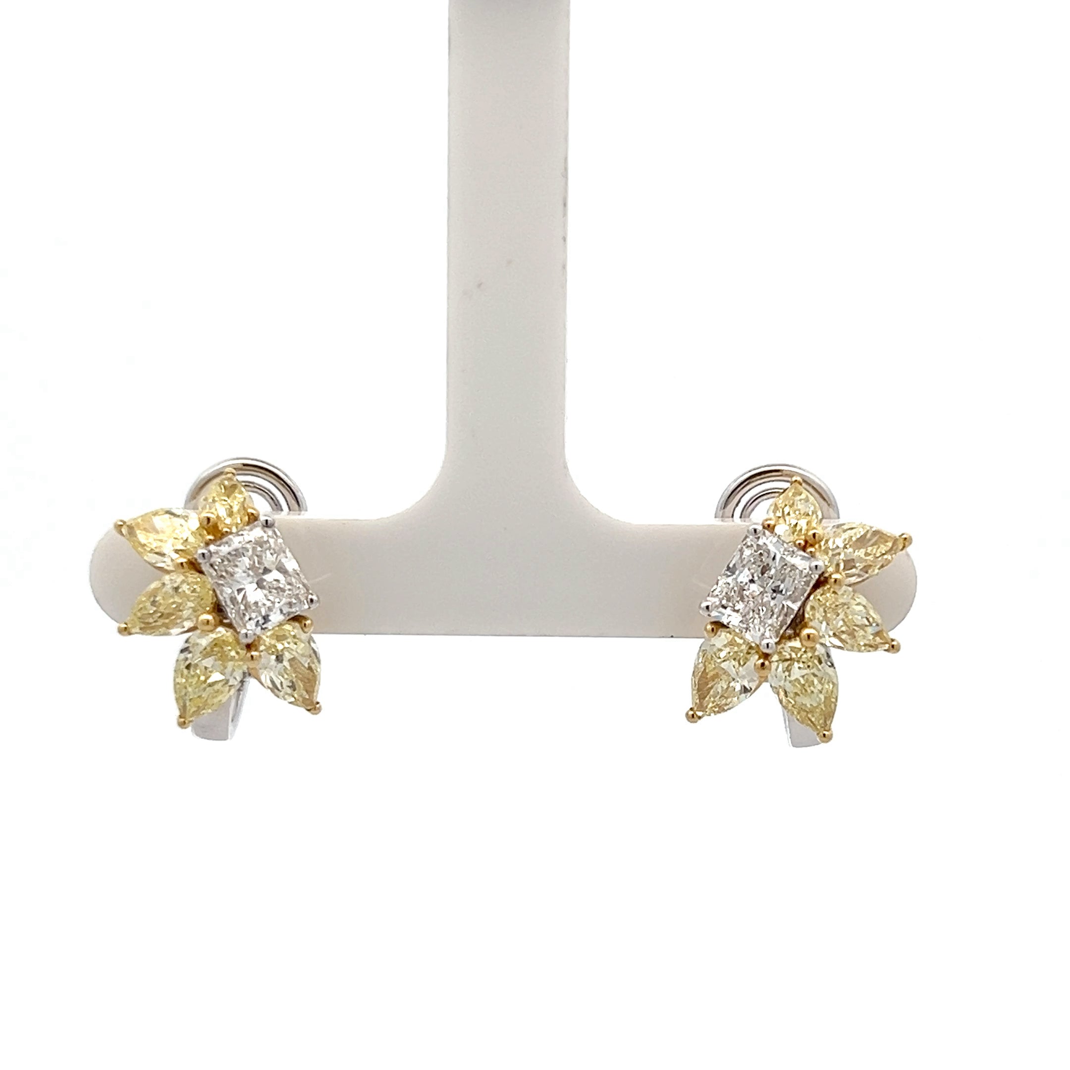 WHITE DIAMOND CENTER WITH FANCY YELLOW PEAR SHAPE FLOWER EARRINGS - Jackson Hole Jewelry Company