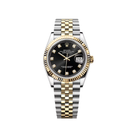 Rolex Datejust 36mm Black Diamond Dial Fluted Bezel in Steel and Yellow Gold - Jackson Hole Jewelry Company