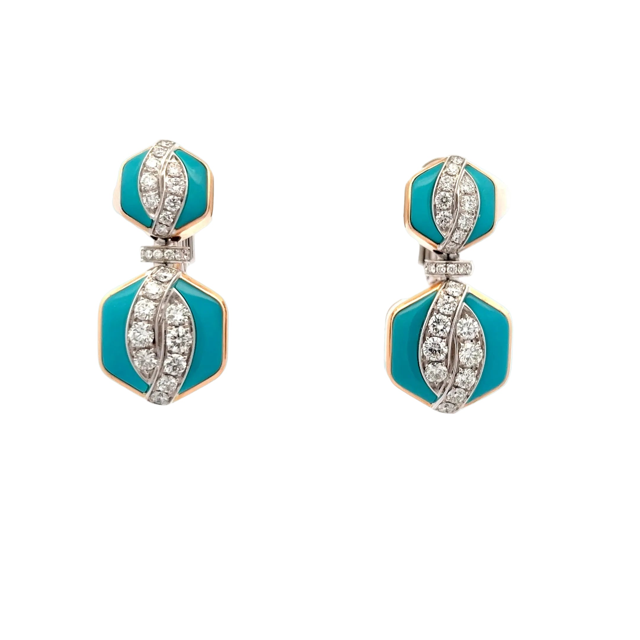 PICCHIOTTI Reversible White Diamond Turquoise and White Ceramic Earrings Set in 18K Rose/White Gold - Jackson Hole Jewelry Company
