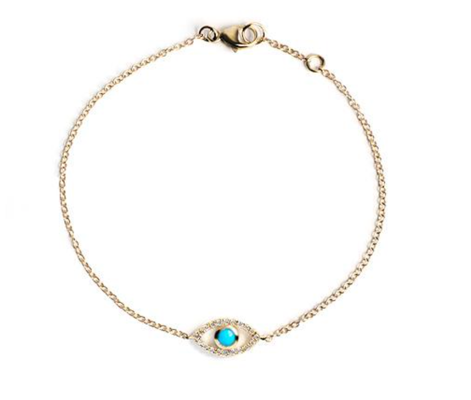 ANZIE 14KYG PAVE EVIL EYE BRACELET WITH 3MM TURQUOISE AND 1MM DIAMONDS - Jackson Hole Jewelry Company