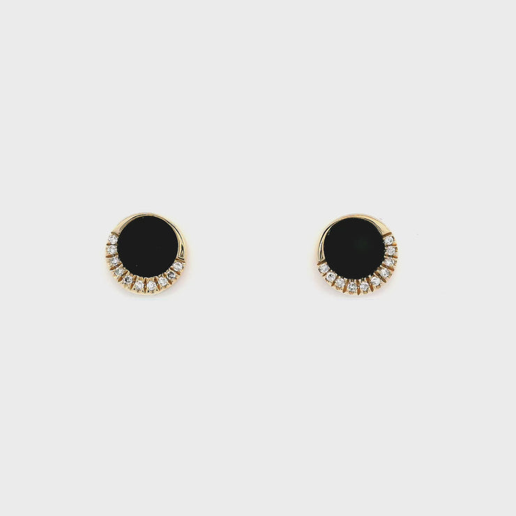 14K Yellow Gold Gatsby Black Onyx Post Earrings