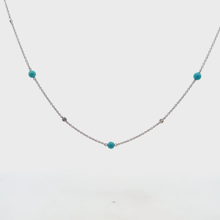 CHANTECLER 18K WHITE GOLD CAPRI DIAMOND AND TURQUOISE NECKLACE