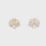 18K Yellow Gold Pear Shape Mini Flower Earrings