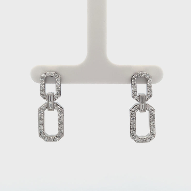 1.5Xcttw 18K White Gold Link Drop Earrings with Baguettes
