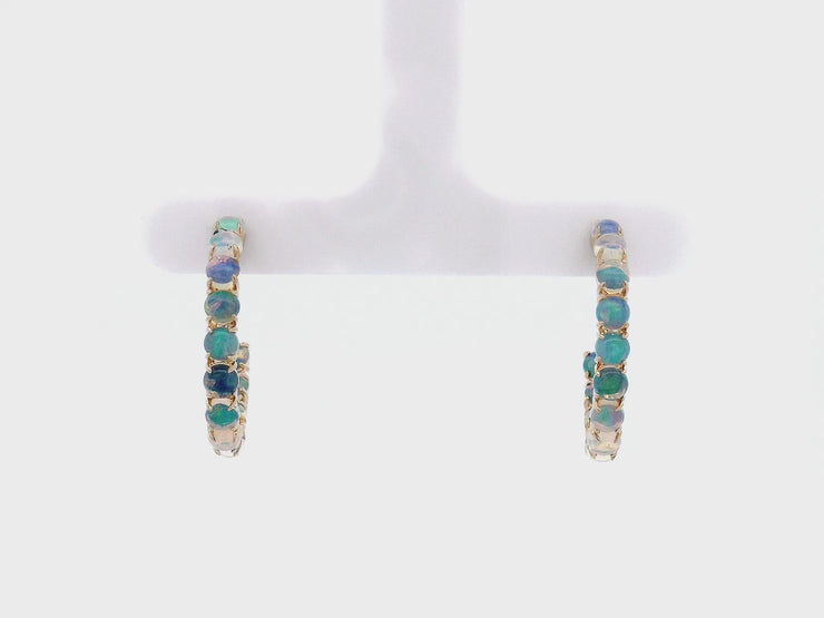 1.94cttw Round Opal Hoops in 14K Yellow Gold