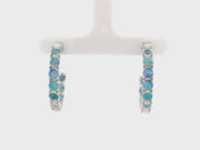 14K White Gold Round Opal Hoops