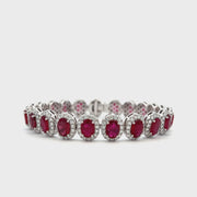 18K WHITE GOLD OVAL RUBY BRACELET WITH DIAMONDS