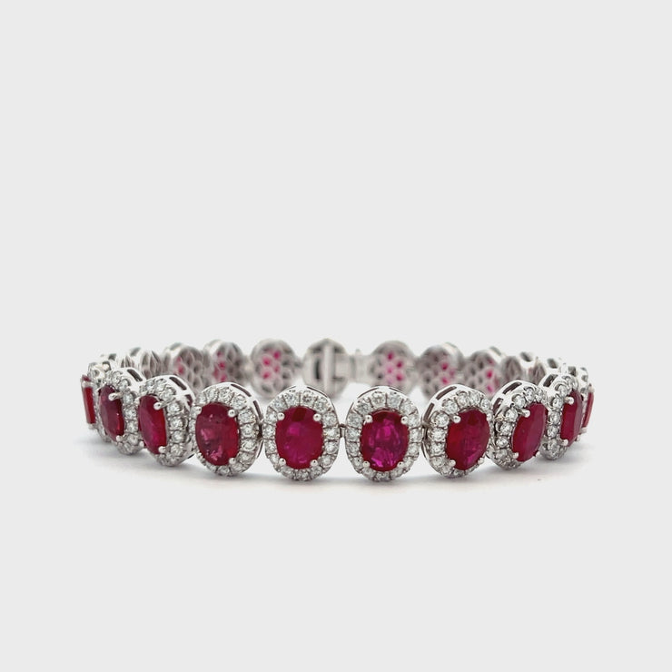18K WHITE GOLD OVAL RUBY BRACELET WITH DIAMONDS
