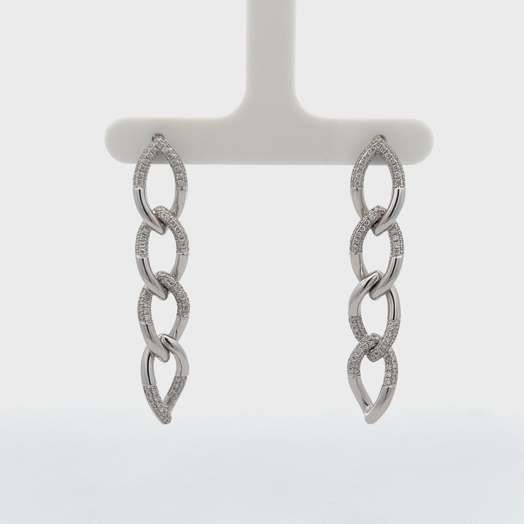 1.0Xcttw 18K White Gold Chain Link Drop Diamond Earrings