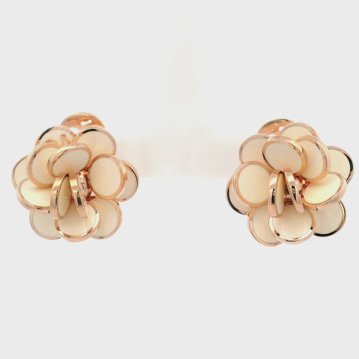 Chantecler Small Paillettes flower earrings in 18Kt rose gold and white enamel