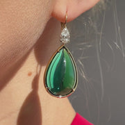 Green Tourmaline Cabochon Earrings with Diamond Accent
