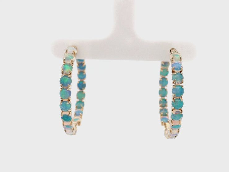 5.68ct Round Opal Hoops in 14K Yellow Gold