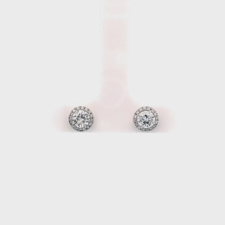 .8X Halo Stud Round Earrings 18KW
