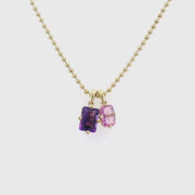 Emerald Cut Pink Sapphire and Amethyst in 14K Yellow Gold