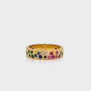 14K YELLOW GOLD BAND WITH MULTICOLORED SAPPHIRE AND DIAMONDS