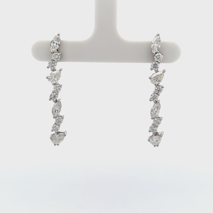 3.4Xcttw 18K White Gold Mixed Diamond Drop Earrings