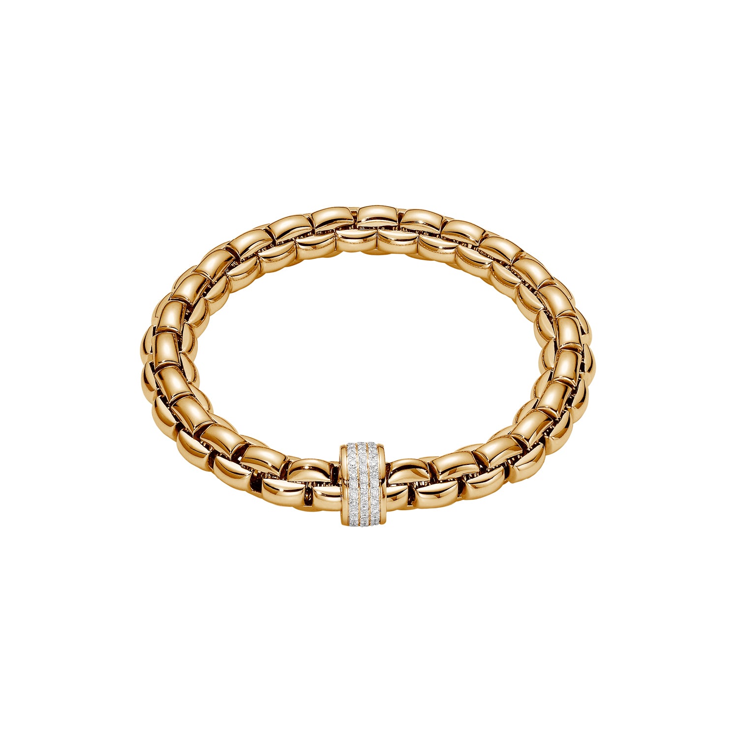 FOPE EKA 18K Gold Flex’it Bracelet with White Diamond Pavé Rondel - 0.63 carats - Jackson Hole Jewelry Company