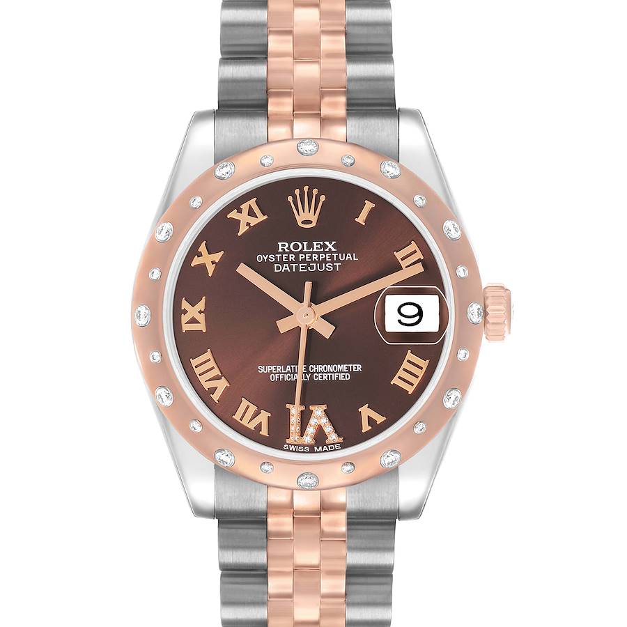 Rolex Datejust Lady 28mm Chocolate Roman Dial with Diamond Bezel in Steel and Rose Gold - Jackson Hole Jewelry Company