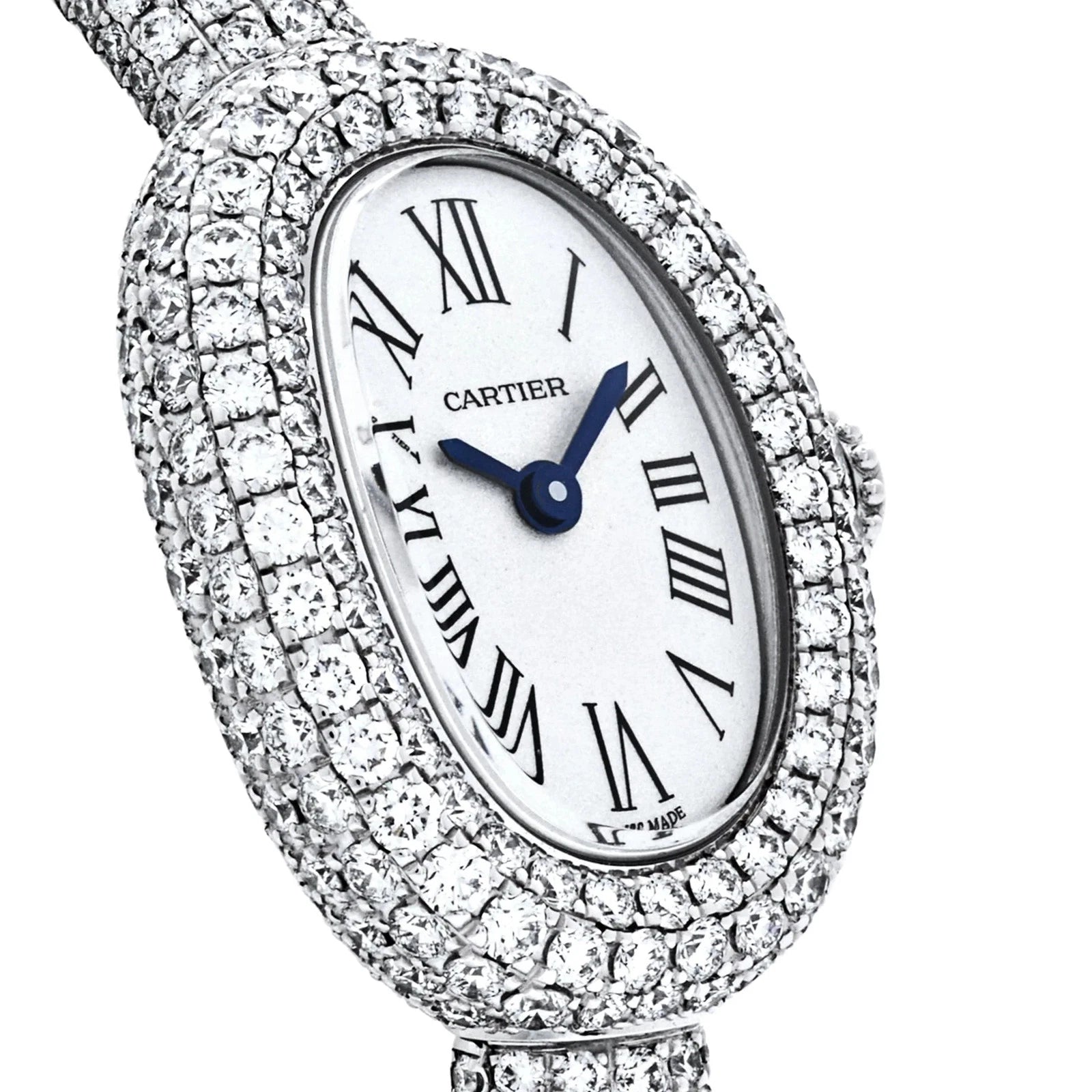 Cartier - Baignoire Mini with Silver Dial on Diamond Bracelet - Jackson Hole Jewelry Company