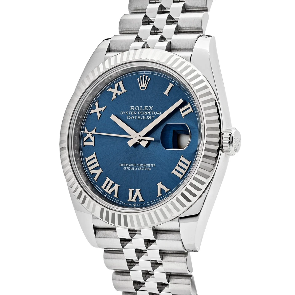 Rolex Datejust 41mm Blue Roman Dial Fluted Bezel SS/WG Jubilee - Jackson Hole Jewelry Company