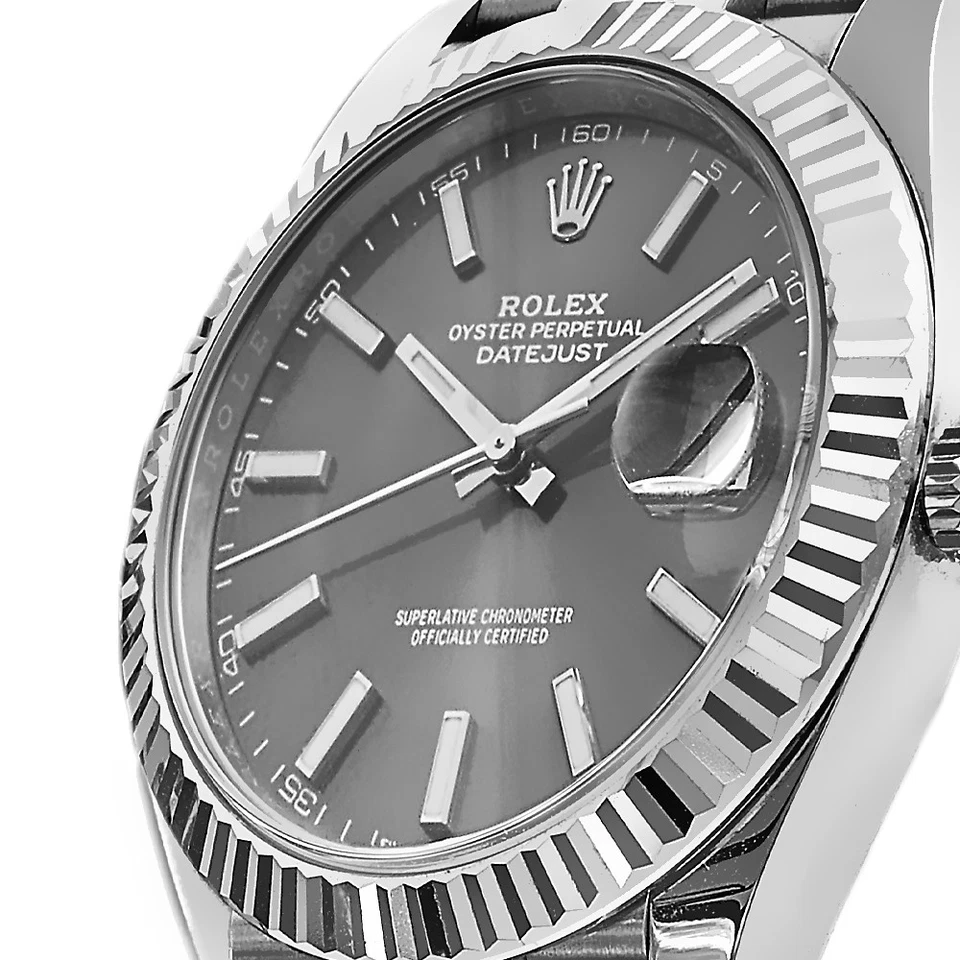 Rolex Datejust 41mm Dark Rhodium Dial Fluted Bezel SS/WG Oyster - Jackson Hole Jewelry Company