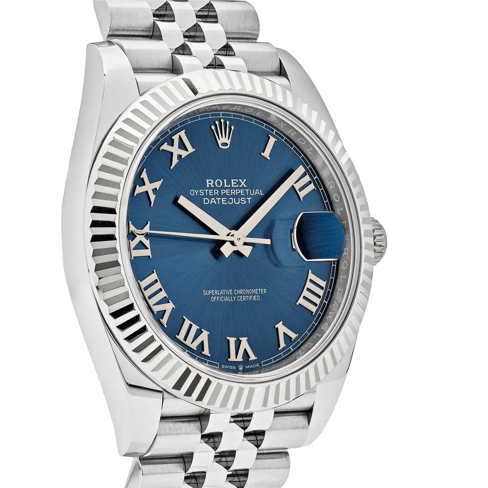 Rolex Datejust 41mm Blue Roman Dial Fluted Bezel SS/WG Jubilee - Jackson Hole Jewelry Company