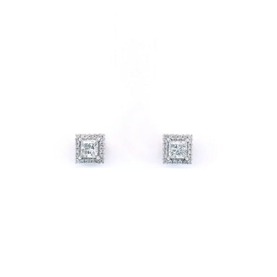 .67cttw Halo Stud Square Earrings 18KW - Jackson Hole Jewelry Company