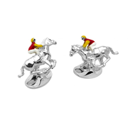 D&F STERLING SILVER RED AND YELLOW HORSE & JOCKEY CUFFLINKS - Jackson Hole Jewelry Company