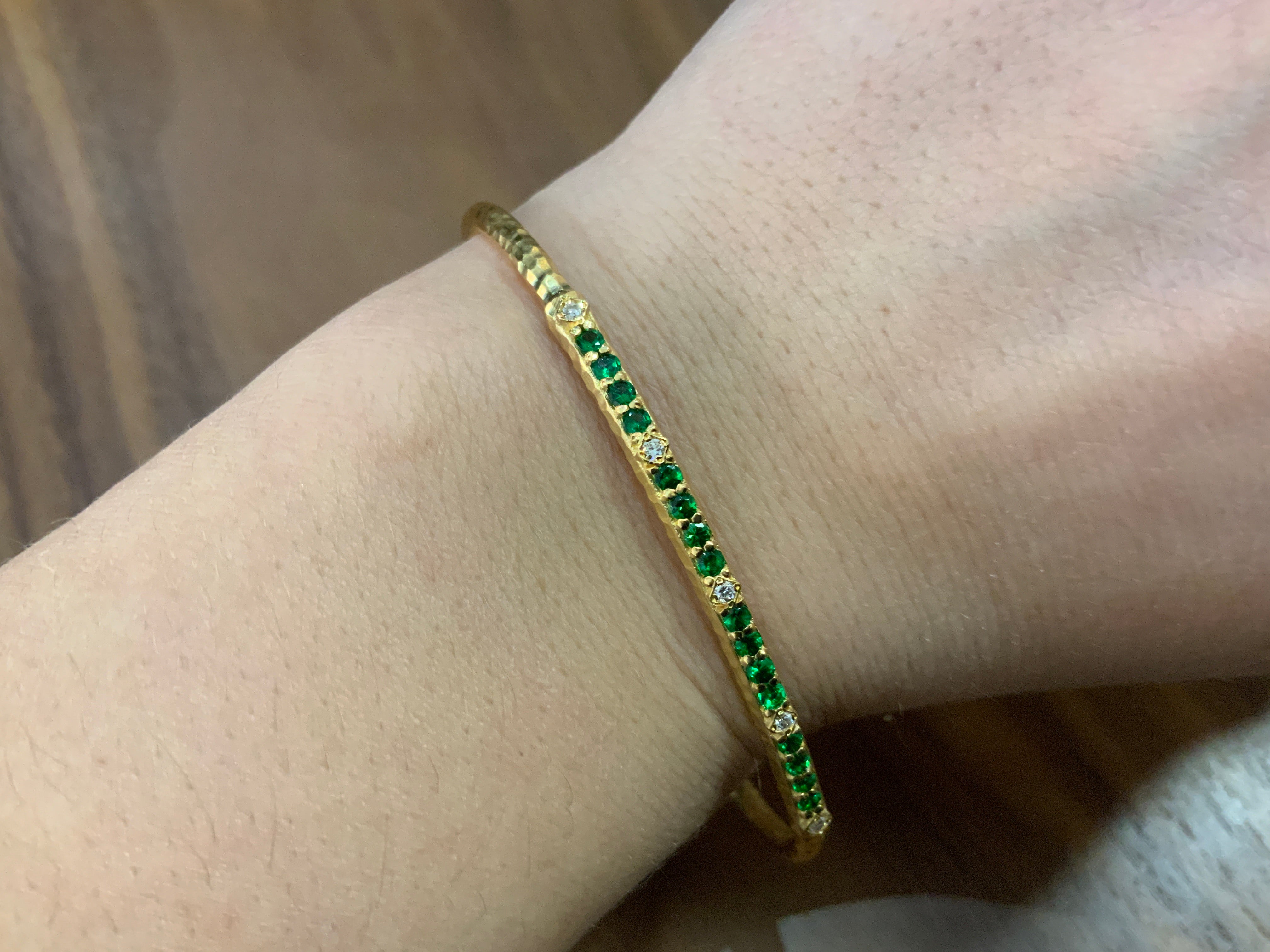 14k Marika Desert Gold Stackable Cuff with Pavé Diamonds and Green Tsavorite - Jackson Hole Jewelry Company