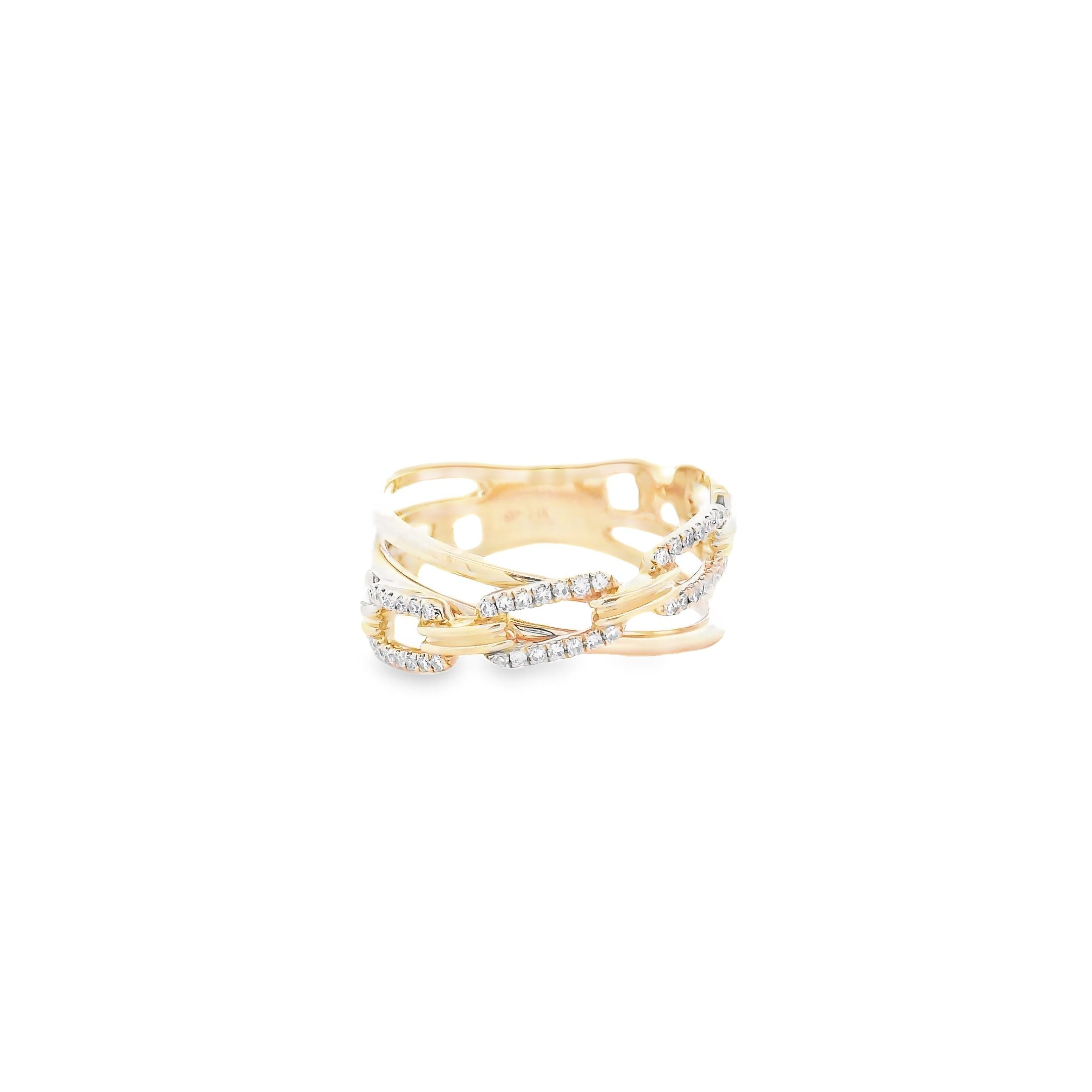 .11RD 14K Yellow Gold Diamond Chain Link Ring - Jackson Hole Jewelry Company