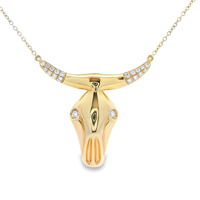 18K YELLOW GOLD BULL HEAD DIAMOND NECKLACE - Jackson Hole Jewelry Company