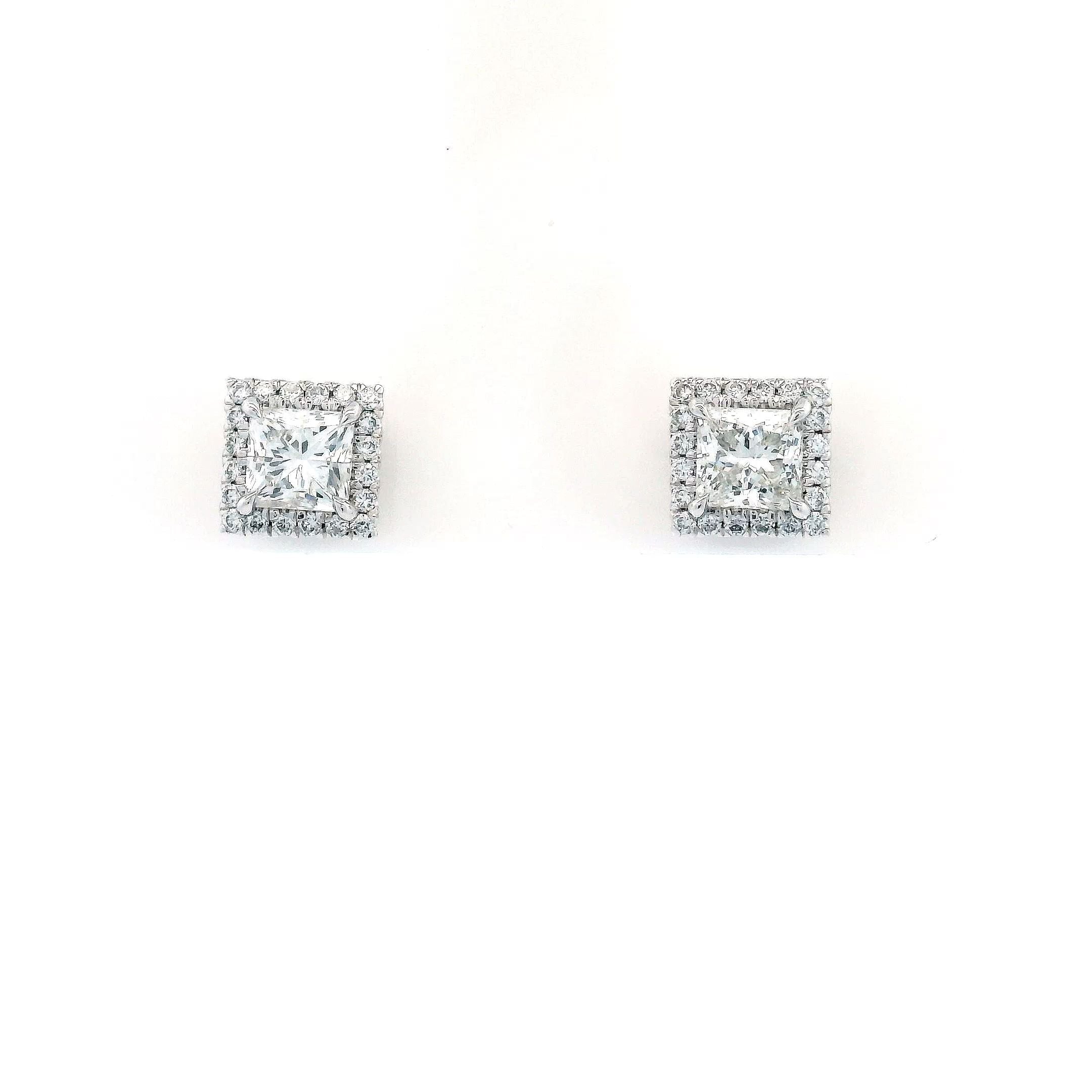 .84cttw Halo Stud Earrings Square 18KW - Jackson Hole Jewelry Company