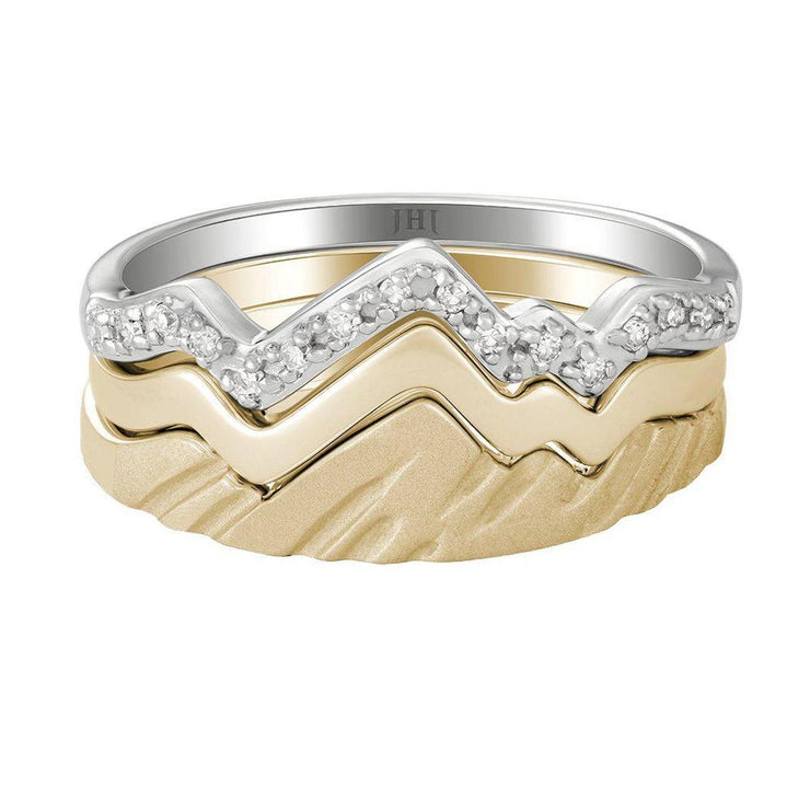 14 Karat White and Yellow Teton Stacking Ring™ (Trio Ring Set) - Jackson Hole Jewelry Company