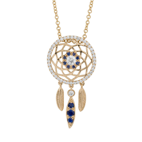Dreamcatcher Necklace with Diamonds and Sapphires in 18K Gold 0.26