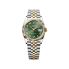 Rolex Datejust 36mm Olive Dial with Diamond IV & IX Fluted Bezel in Steel and Yellow Gold - Jackson Hole Jewelry Company