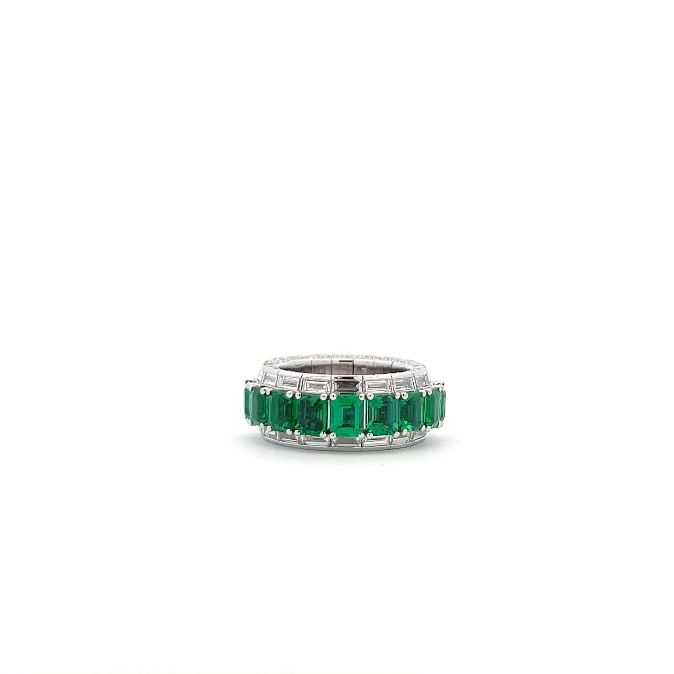 WHITE GOLD XPANDABLE DIAMOND RING WITH OCTAGONAL EMERALDS - Jackson Hole Jewelry Company