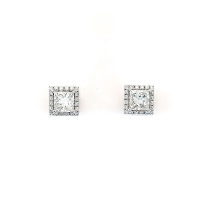 1.2Xcttw Halo Stud Square Earrings - Jackson Hole Jewelry Company