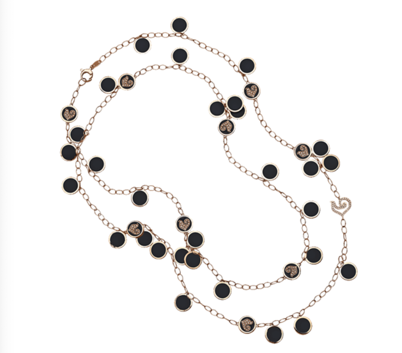 CHANTECLER PAILLETTES LONG LENGTH NECKLACE (90CM), IN 18KT PINK GOLD, DIAMONDS AND BLACK ENAMEL - Jackson Hole Jewelry Company