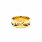 Lapis Inlay Teton Mountain and Tree Line Engraving With a 1.5mm Diamond Set in 14K Gold - Jackson Hole Jewelry Company