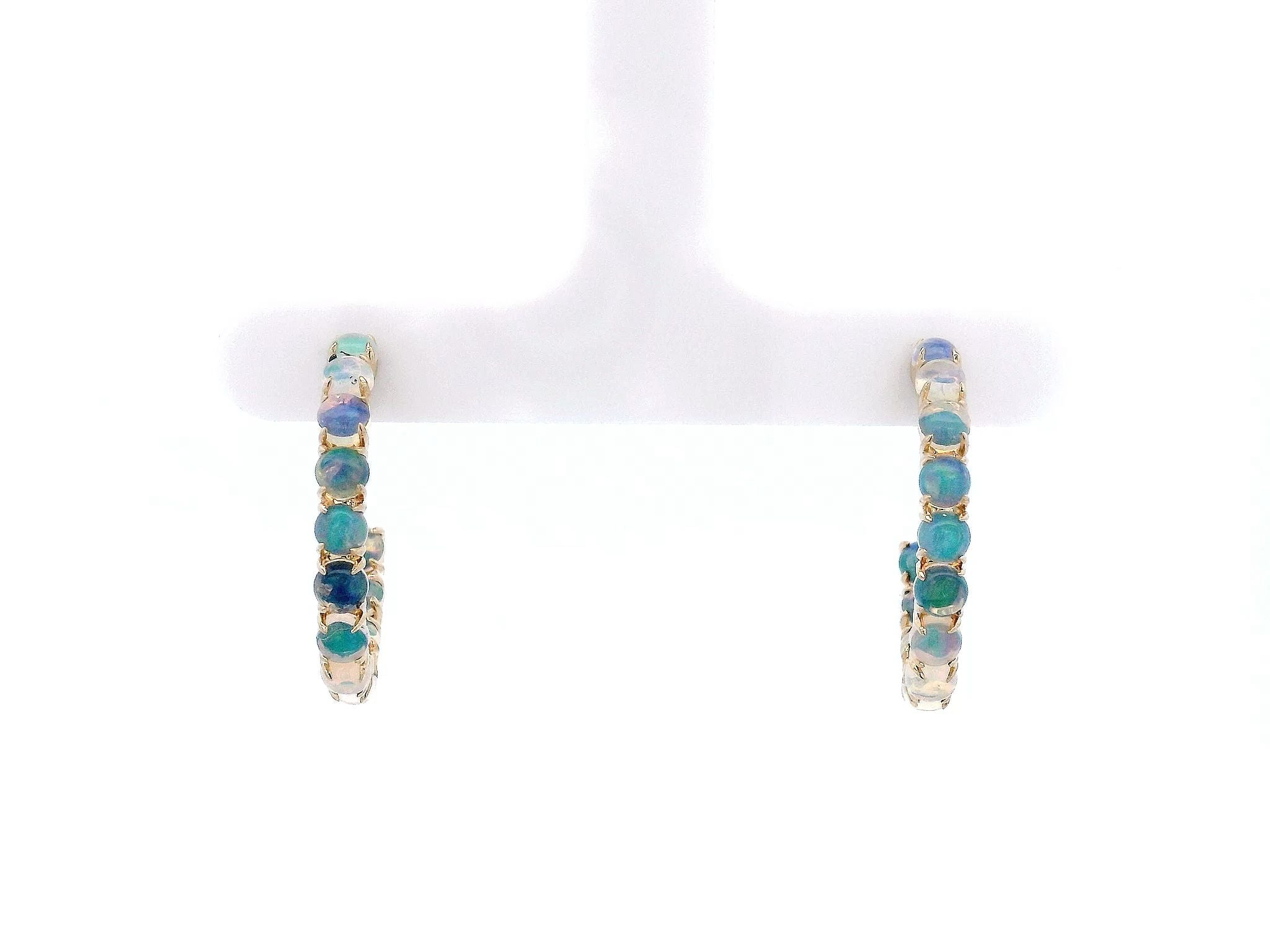 1.94cttw Round Opal Hoops in 14K Yellow Gold - Jackson Hole Jewelry Company