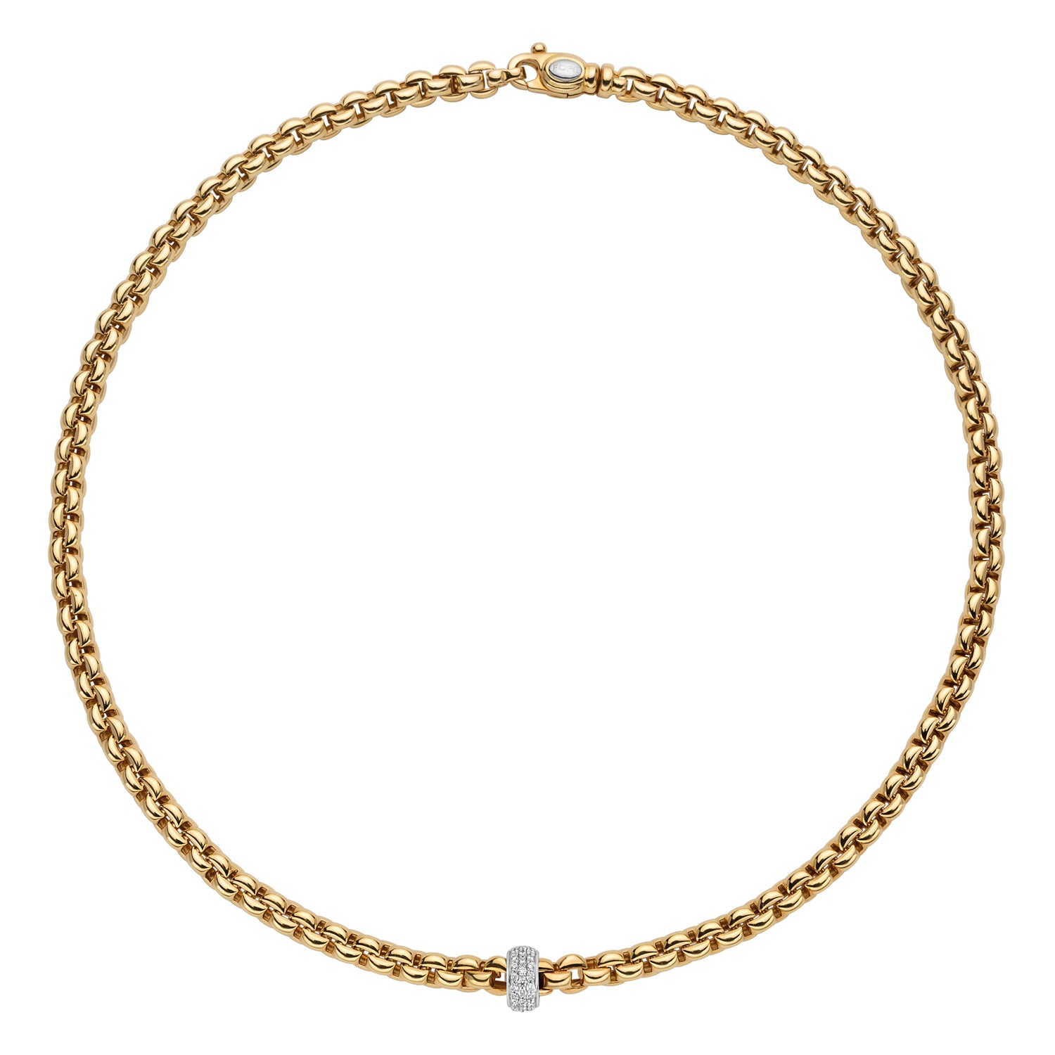 FOPE EKA 18K Yellow Gold Necklace with White Diamond Pavé Rondel - 0.37 carats - Jackson Hole Jewelry Company