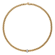 FOPE EKA 18K Yellow Gold Necklace with White Diamond Pavé Rondel - 0.37 carats