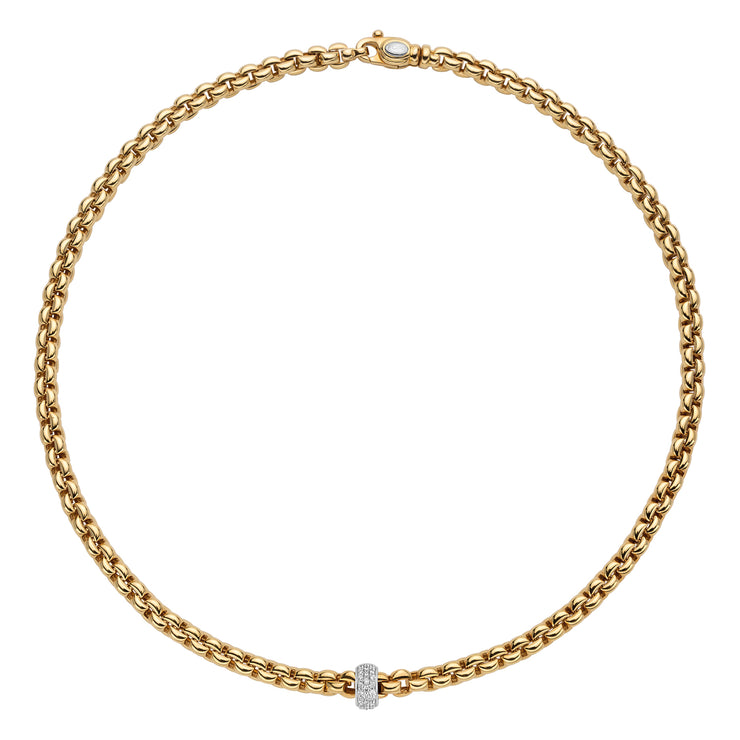 FOPE EKA 18K Yellow Gold Necklace with White Diamond Pavé Rondel - 0.37 carats