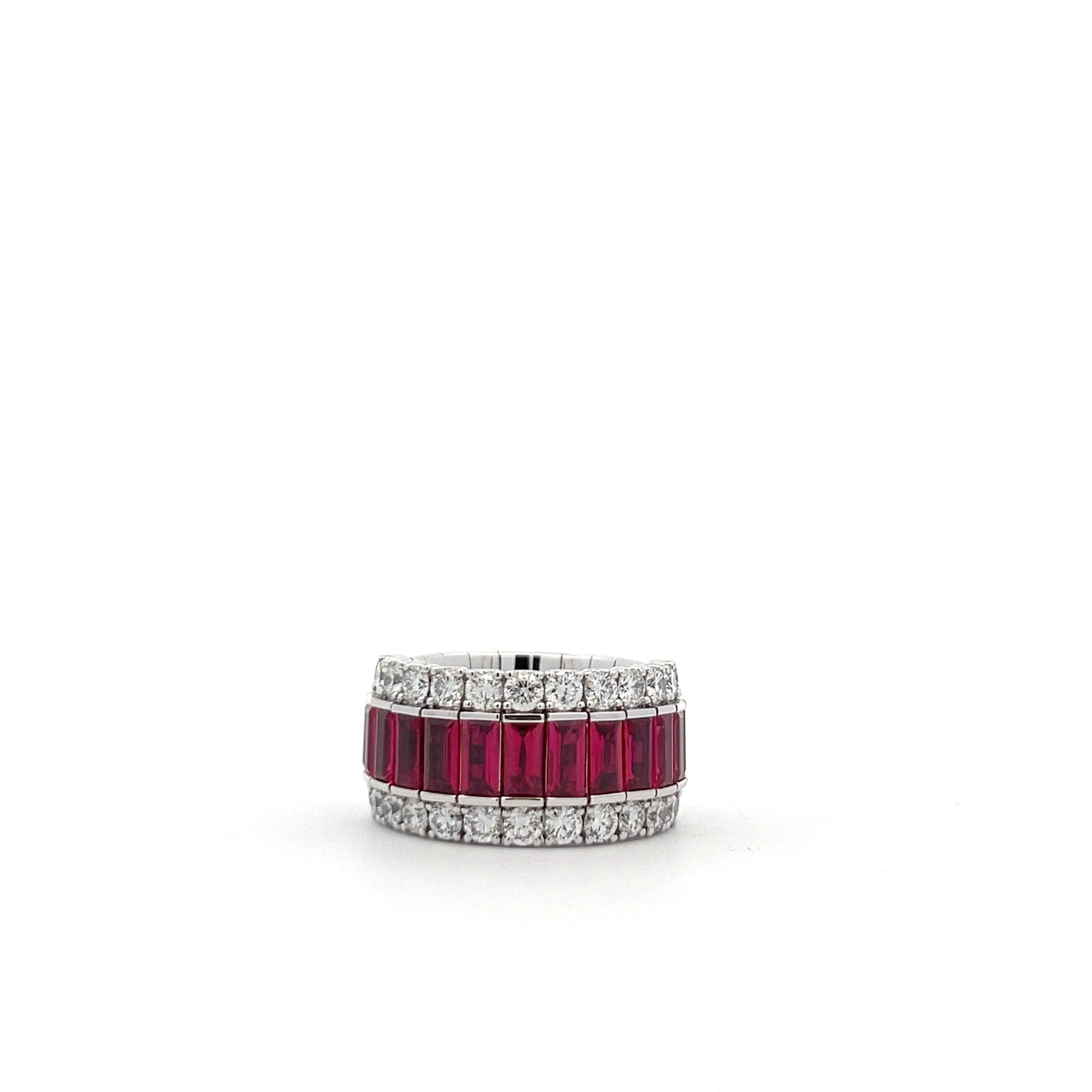 WHITE GOLD XPANDABLE HALF WAY DIAMOND AND RUBY RING - Jackson Hole Jewelry Company