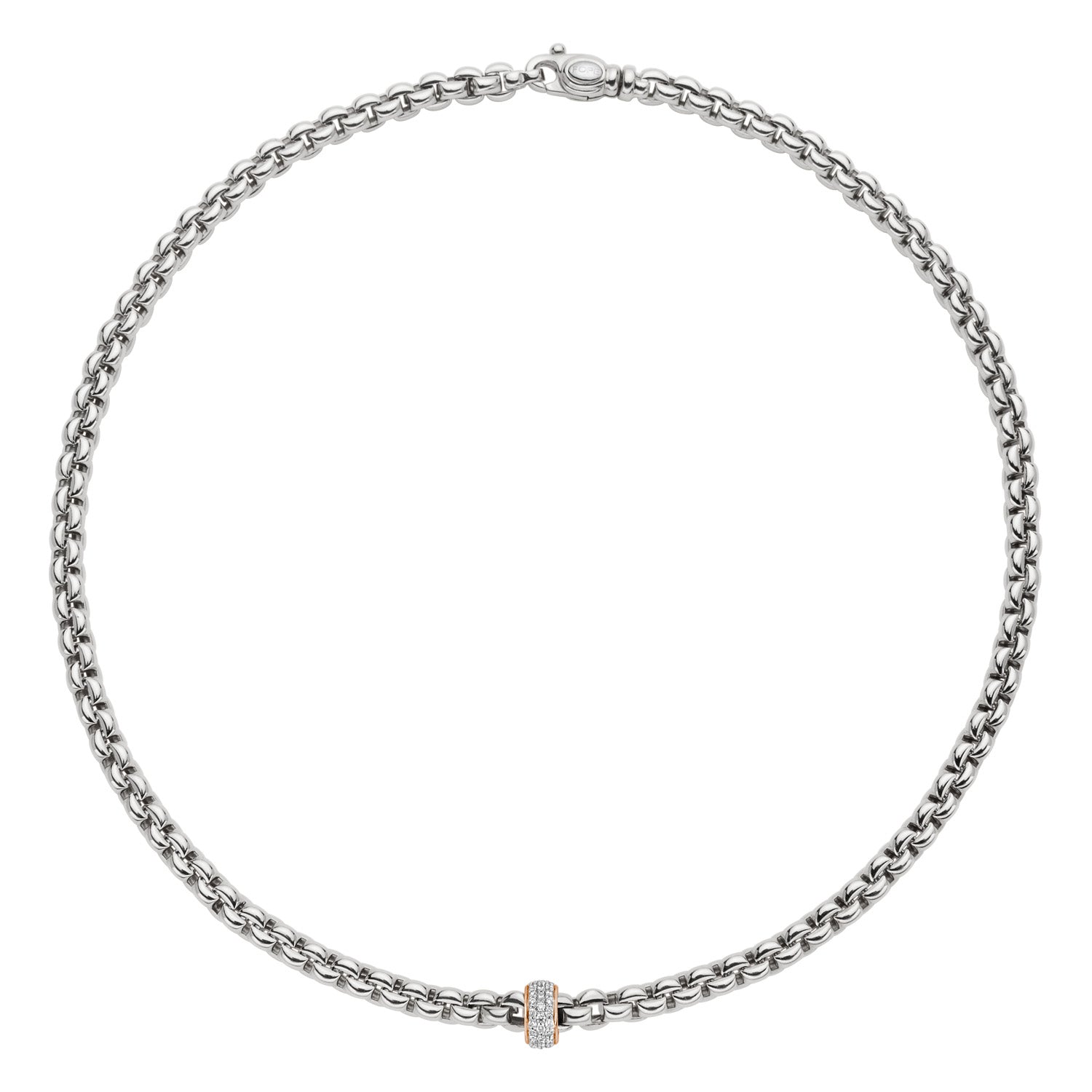 FOPE EKA 18K White & Rose Gold Necklace with White Diamond Pavé Rondel - 0.37 carats - Jackson Hole Jewelry Company